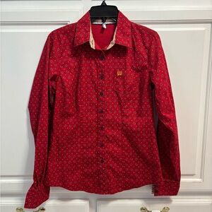 Cinch Red Floral Print Long Sleeve Button Down Shirt Women’s Size Medium